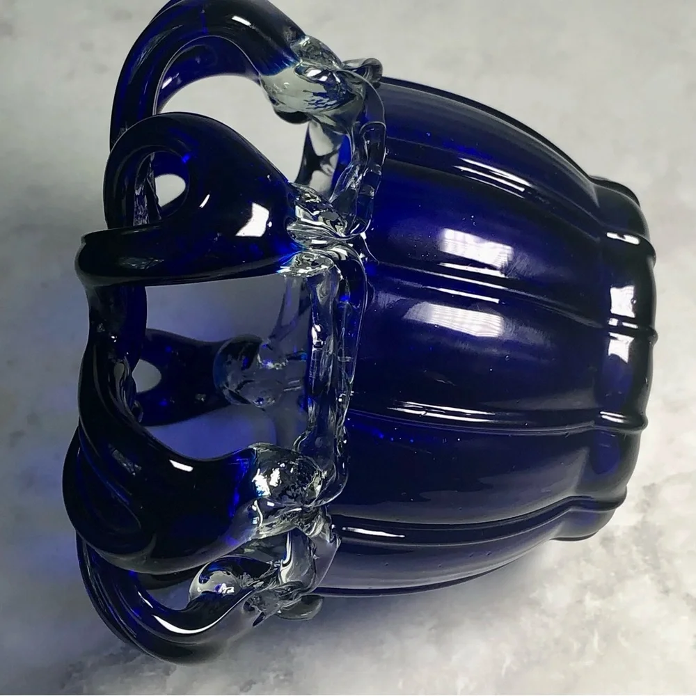 Rare Cobalt Blue Hand Blown Glass Vase with an Applied Blue Glass Flower Top